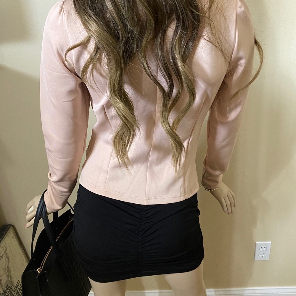 Khaki Cropped Moto-Style Jacket W/ Gold Zippers - Picture 5 of 5